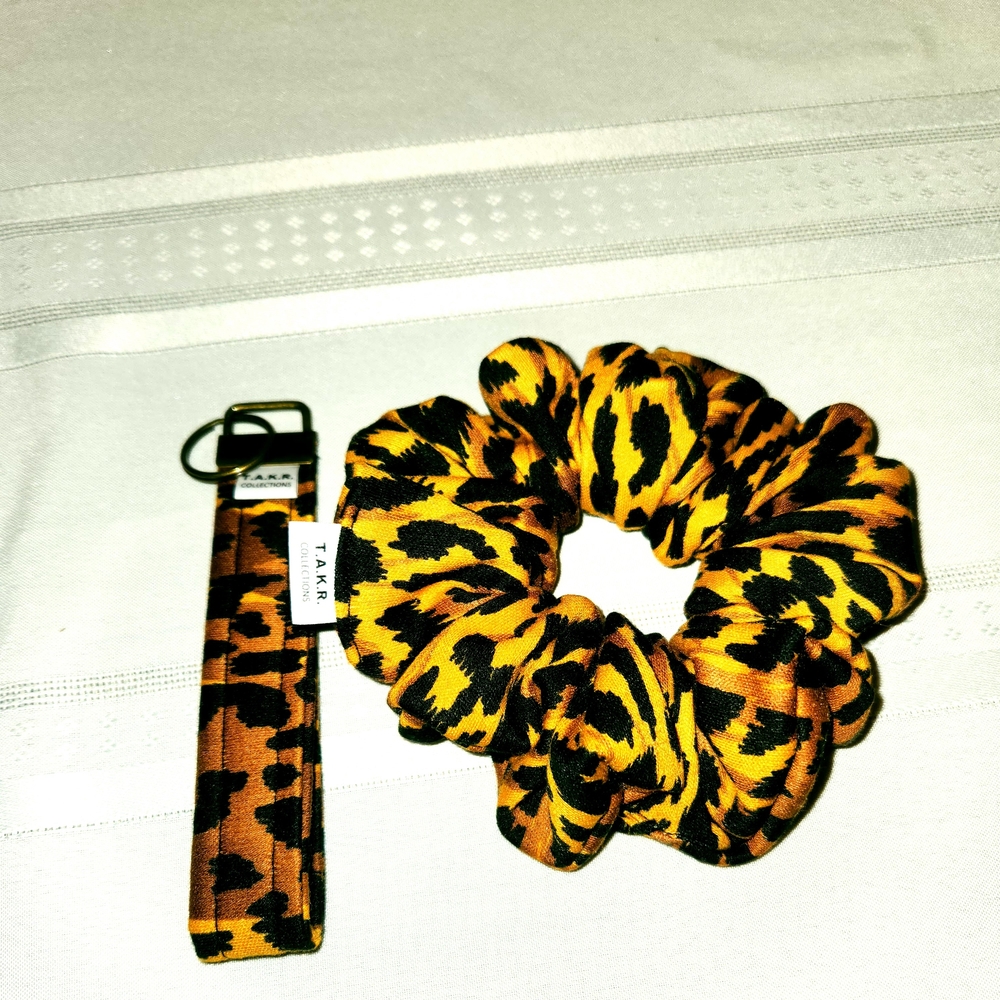 TAKR Leopard Print Scrunchie and Keychain Set